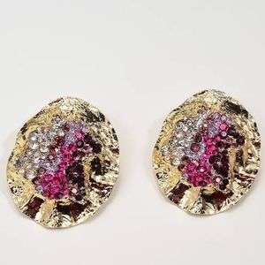 Gold And Purple Gem Stone Post Earrings